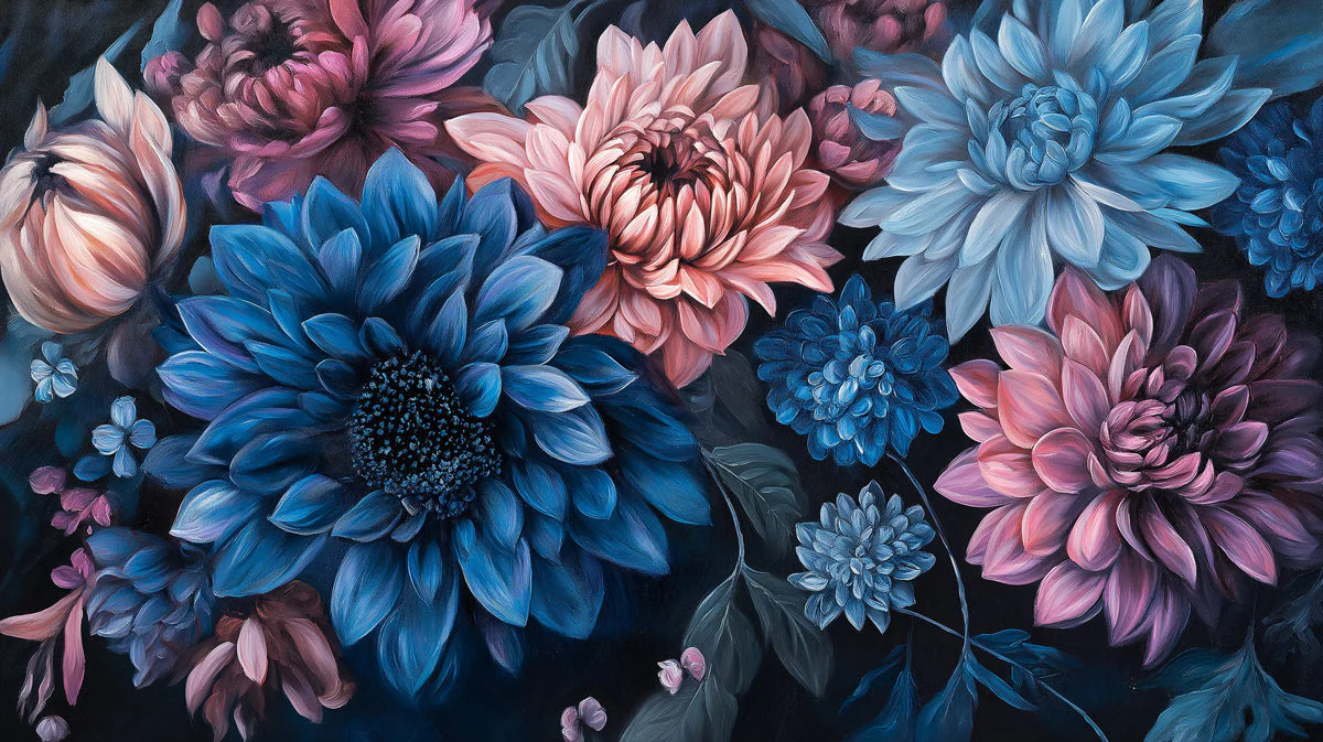Blue and Pink Floral Mural Wallpaper Various Colors (Blue, Pink, etc.) of Romantic Flowers Mural Wallpaper - room preview 02