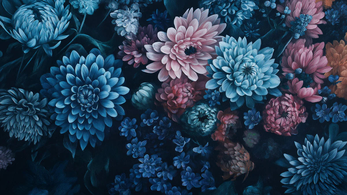 Blue and Pink Floral Mural Wallpaper Various Colors (Blue, Pink, etc.) of Romantic Flowers Mural Wallpaper - room preview 02