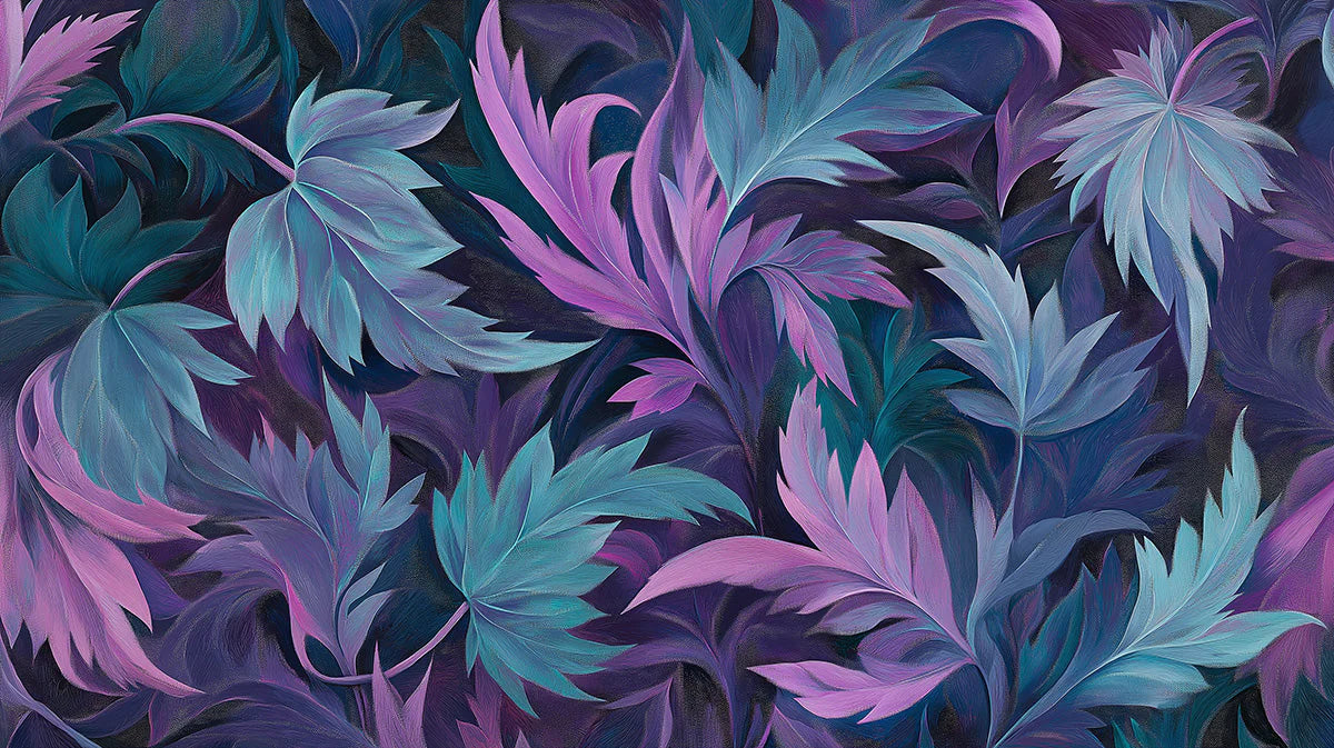 Purple and Blue Leaf Mural Wallpaper Various Colors (Purple, Blue, etc.) Leaves Mural Wallpaper - room preview 02