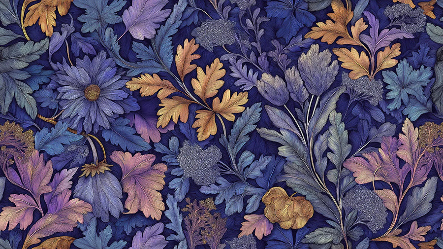 Botanical Wallpaper Mural – Leaf & Plant Wall Mural – Floral and Leaf Various Colors (Blue, Purple, etc.) of Flowers and Leaves printable artwork