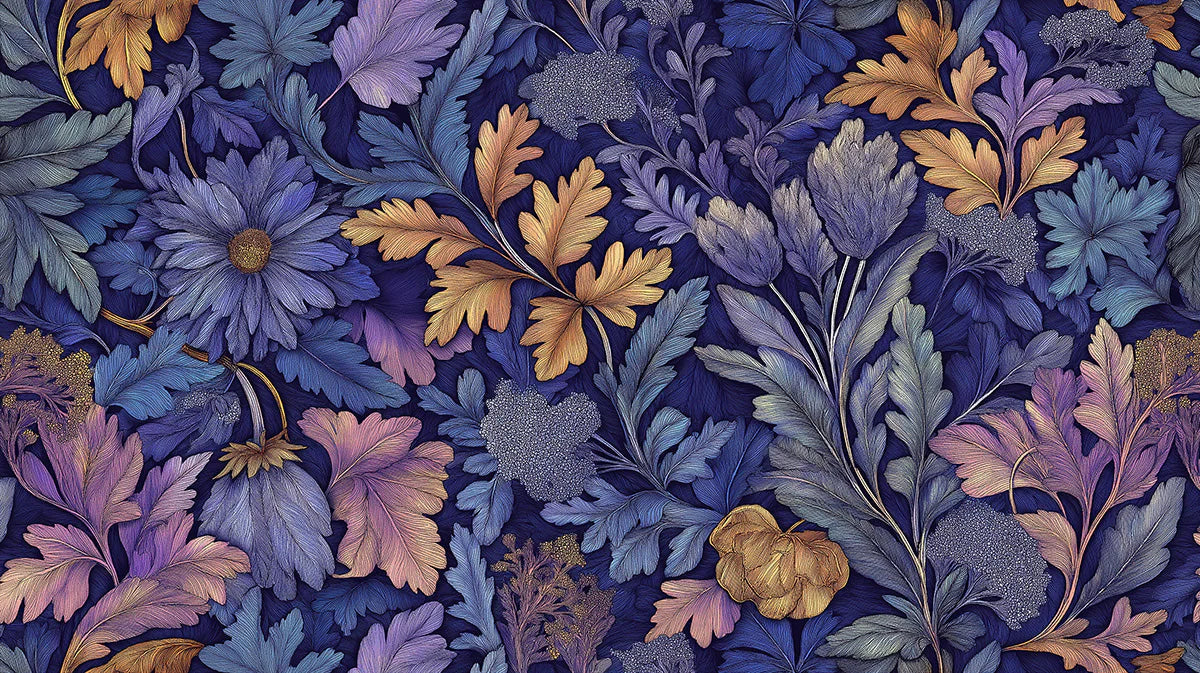 Floral and Leaf Various Colors (Blue, Purple, etc.) of Flowers and Leaves Mural Wallpaper - room preview 02