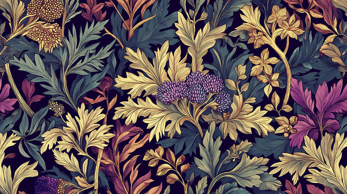 Floral and Leaf Various Colors (Blue, Purple, etc.) of Flowers and Leaves Mural Wallpaper - room preview 02