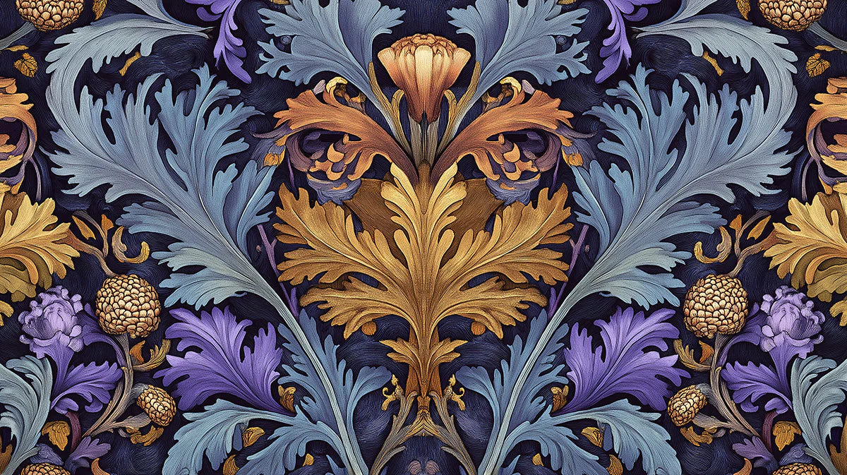 Floral and Leaf Various Colors (Blue, Purple, etc.) of Flowers and Leaves Mural Wallpaper - room preview 02