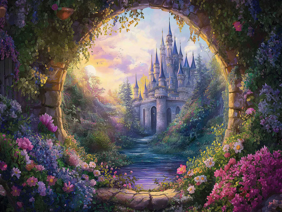 Château et Jardin Couleurs variées (vert, violet, etc.) de papier peint mural Château et Jardin printable artwork