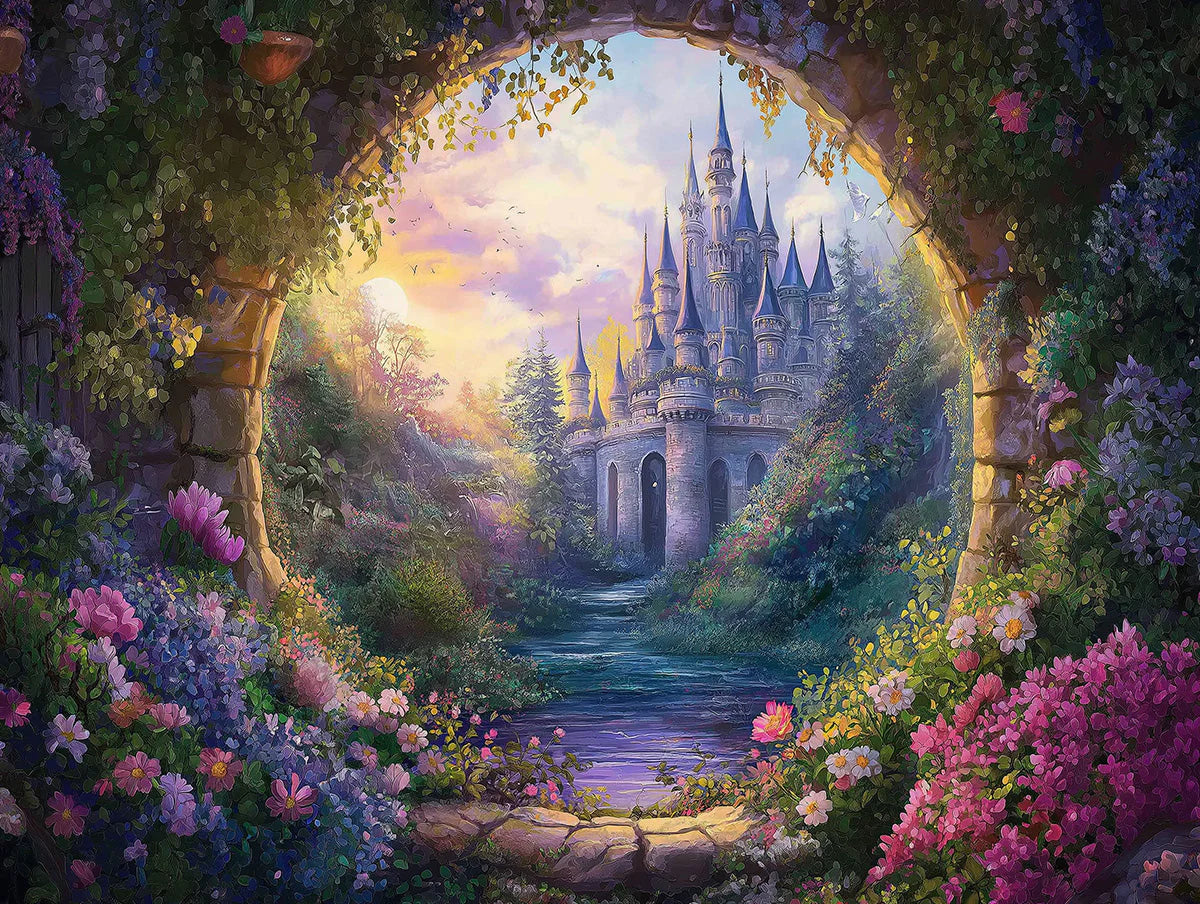 Castle and Garden Various Colors (Green, Purple, etc.) of Castle and Garden Mural Wallpaper - room preview 02