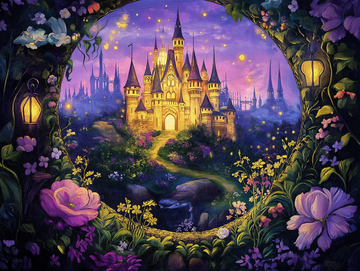 Castle and Garden Various Colors (Green, Purple, etc.) of Castle and Garden Mural Wallpaper - room preview 02