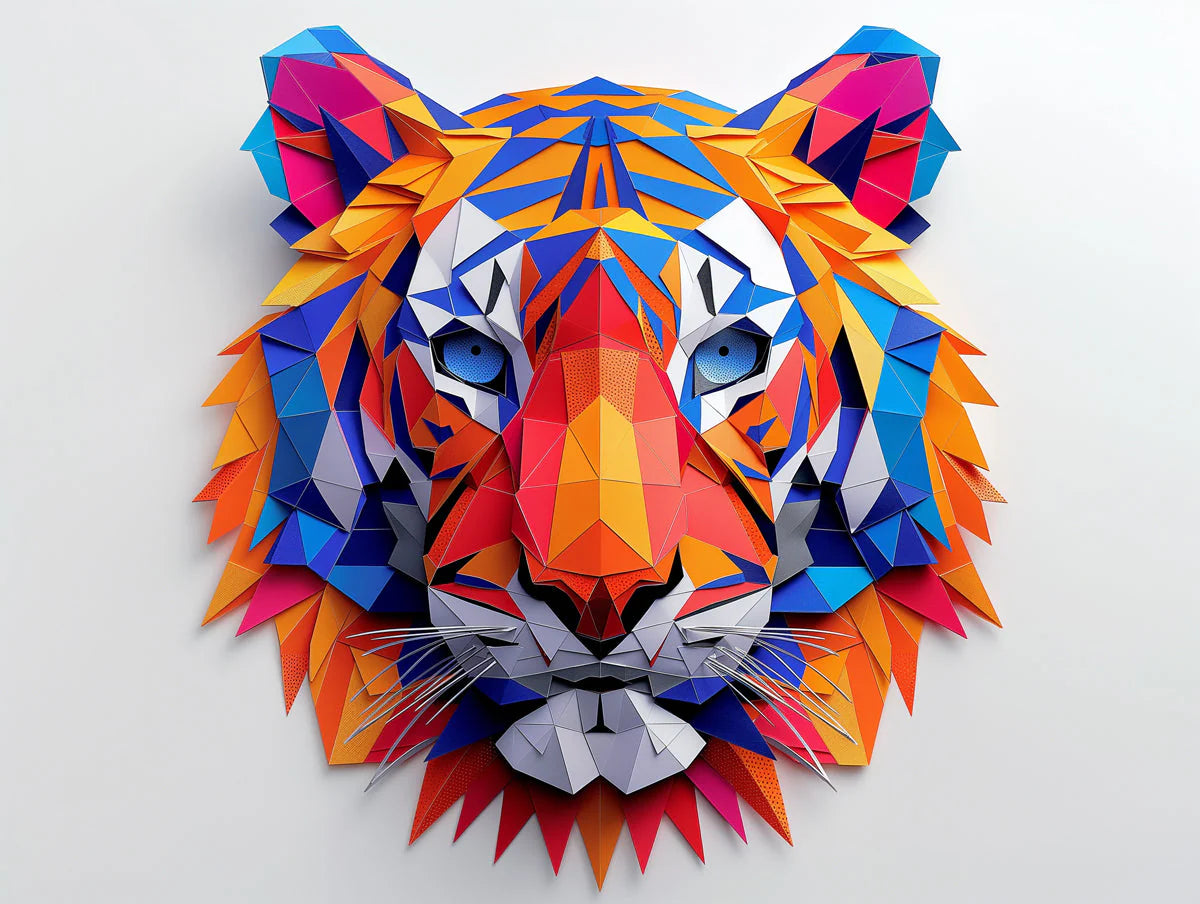 Geometric Tiger Mural Wallpaper in Room Various Colors (Orange, Blue, etc.) of Tiger Mural Wallpaper - room preview 02