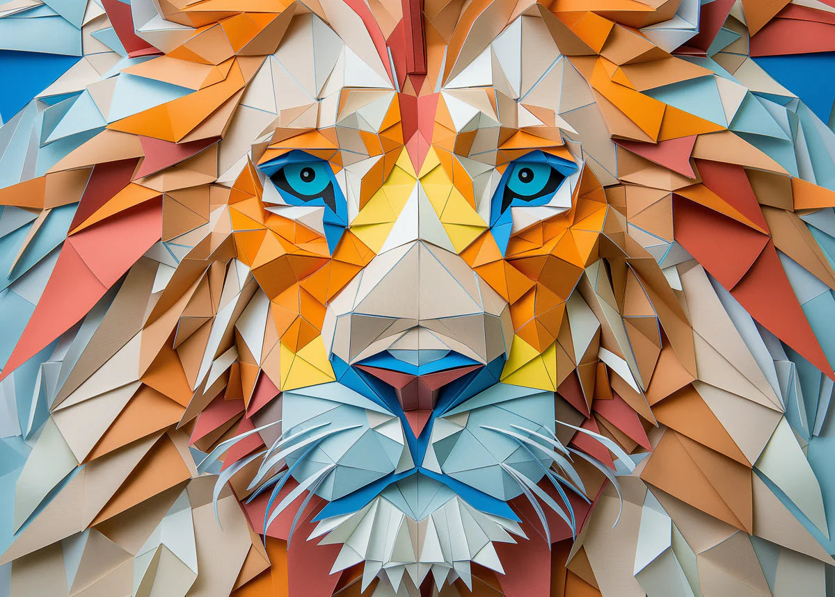 Geometric Lion Mural Wallpaper in Room Various Colors (Orange, Blue, etc.) of Lion Mural Wallpaper - room preview 02