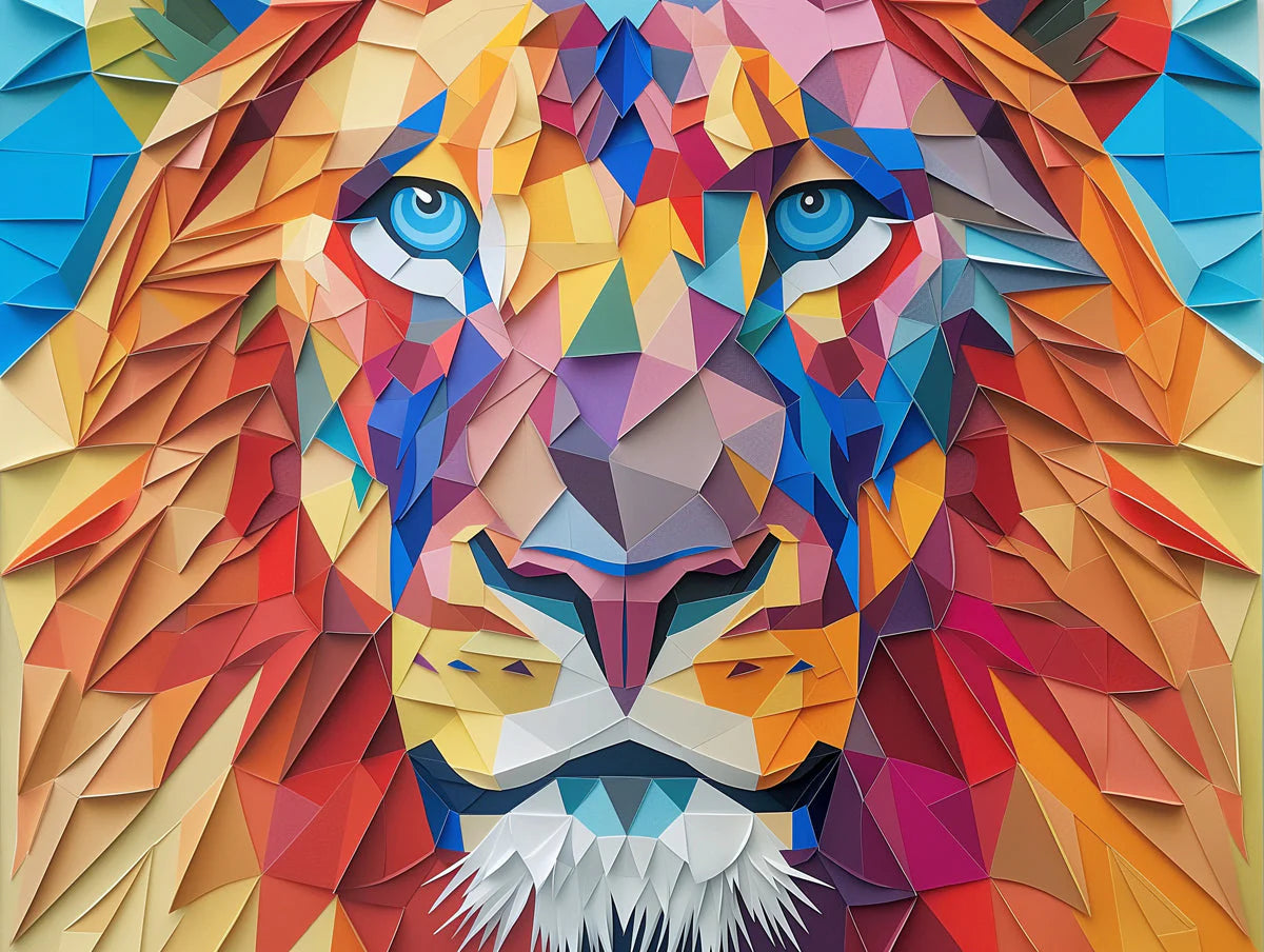 Geometric Lion Mural Wallpaper in Nursery Various Colors (Orange, Blue, etc.) of Lion Mural Wallpaper - room preview 02