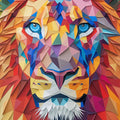 Geometric Lion Mural Wallpaper in Nursery Various Colors (Orange, Blue, etc.) of Lion Mural Wallpaper - room preview 02