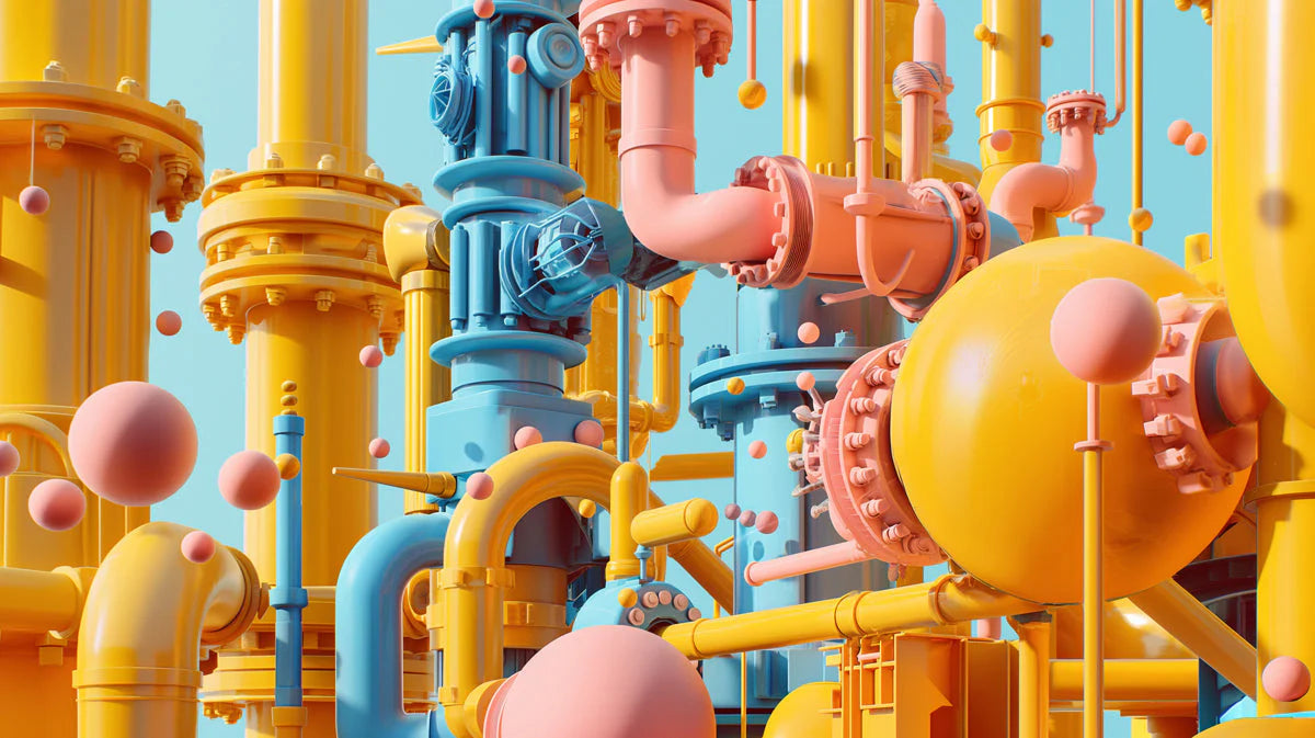 Industrial Pipes Mural Wallpaper in Bedroom Various Colors (Yellow, Blue, etc.) of Industrial Pipes Mural Wallpaper - room preview 02