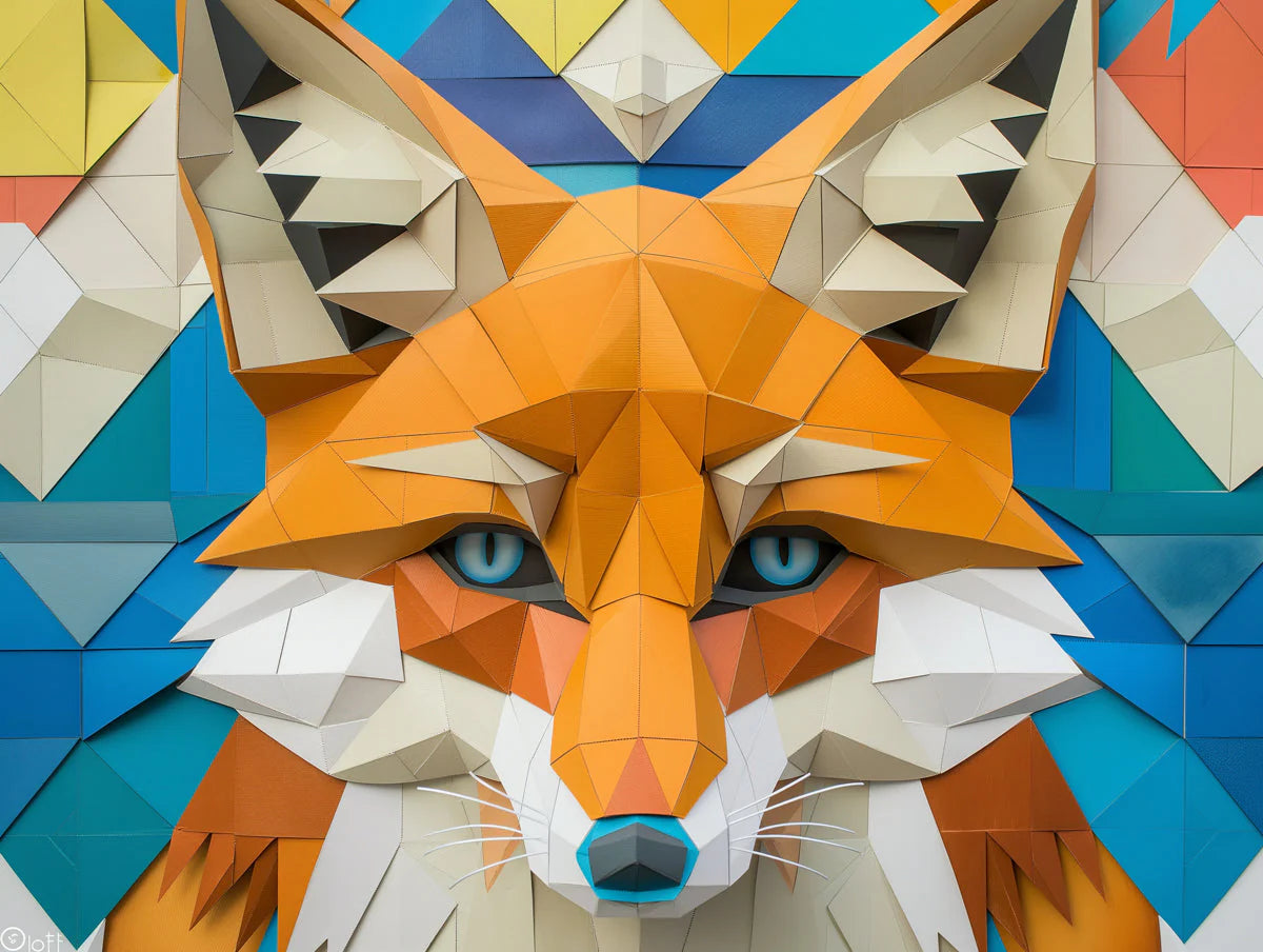 Geometric Fox Mural Wallpaper in Kid's Room Various Colors (Orange, Blue, etc.) of Geometric Fox Mural Wallpaper - room preview 02