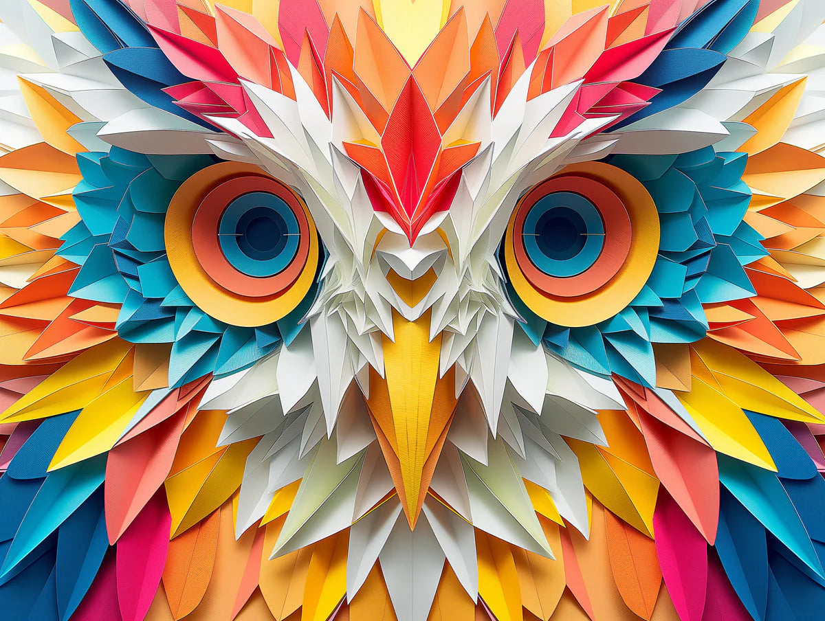 Geometric Owl Mural Wallpaper in Room Various Colors (Orange, Blue, etc.) Mural Wallpaper - room preview 02