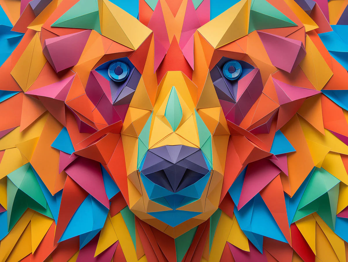 Geometric Bear Mural Wallpaper in Room Various Colors (Orange, Blue, etc.) Mural Wallpaper - room preview 02