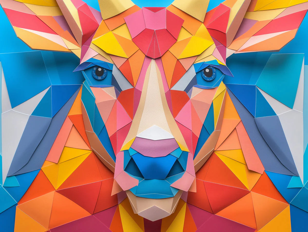 Geometric Deer Mural Wallpaper in Room Various Colors (Orange, Blue, etc.) Mural Wallpaper - room preview 02
