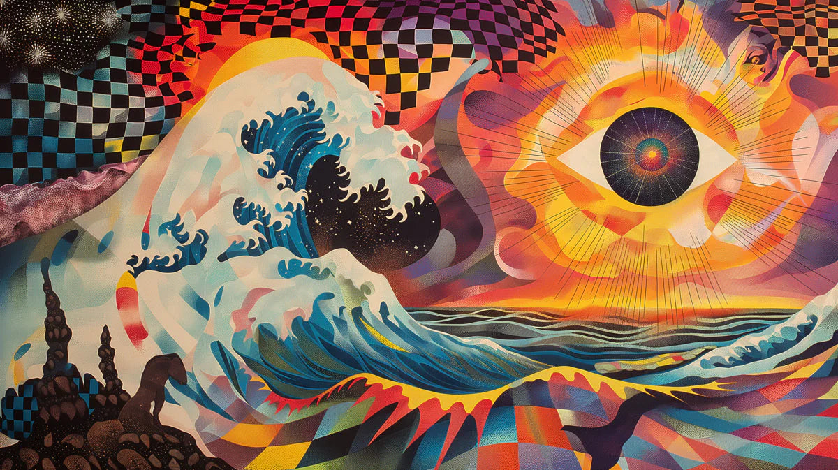 Abstract Sun and Waves Mural Wallpaper in Office Various Colors (Black, Red, etc.) Sun and Eyes Mural Wallpaper - room preview 02