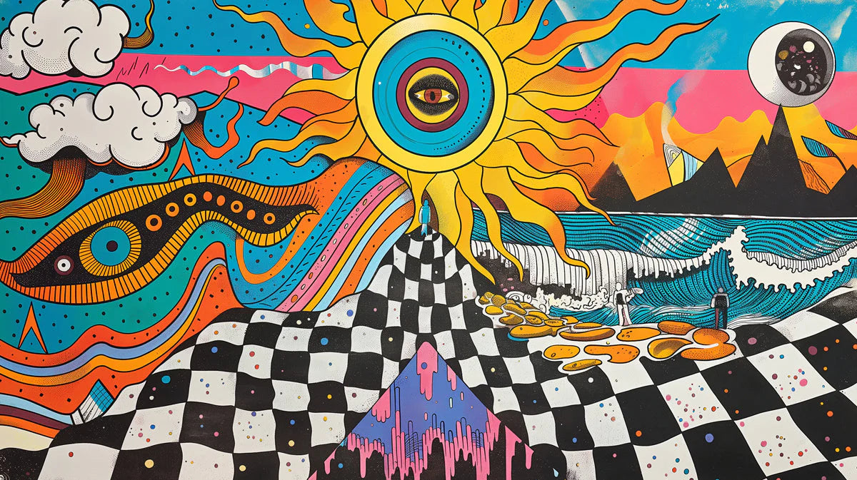 Abstract Sun and Waves Mural Wallpaper in Office Various Colors (Black, Red, etc.) Sun and Eyes Mural Wallpaper - room preview 02
