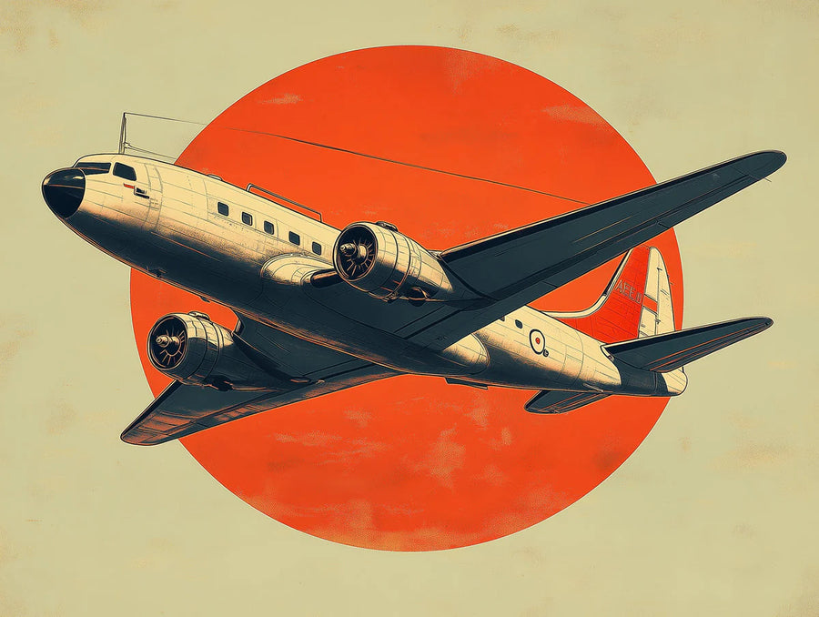 Vintage Wallpaper Mural – Retro Wall Mural for dining room – Vintage Plane in Dining Room Various Colors (Orange, Black, etc.) of Plane printable artwork