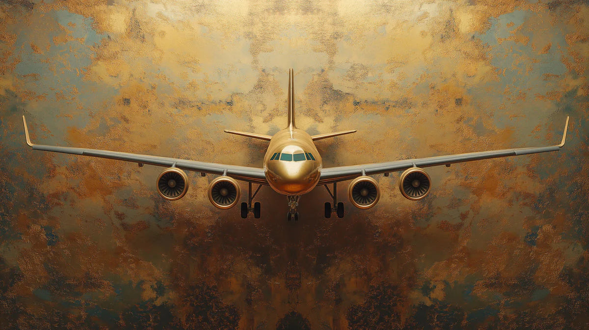 Golden Airplane Mural Wallpaper in living room Various Colors (Gold, Brown, etc.) of Golden Airplane Mural Wallpaper - room preview 02