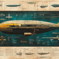 Vintage Airship Blueprint Mural Wallpaper — Industrial Aesthetic Mural Wallpaper - room preview 02