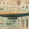 Vintage Airship Blueprint Mural Wallpaper — Industrial Nostalgia Mural Wallpaper - room preview 02