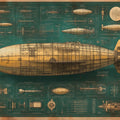 Vintage Airship Blueprint Mural Wallpaper — Industrial Aesthetic Mural Wallpaper - room preview 02
