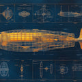 Vintage Airship Blueprint Mural Wallpaper — Industrial Nautical Mural Wallpaper - room preview 02