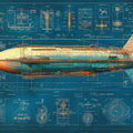 Vintage Airship Blueprint Mural Wallpaper — Industrial Style Mural Wallpaper - room preview 02