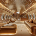 Starlit Golden Airplane Cabin Mural Wallpaper — Opulent Motif Mural Wallpaper - room preview 02