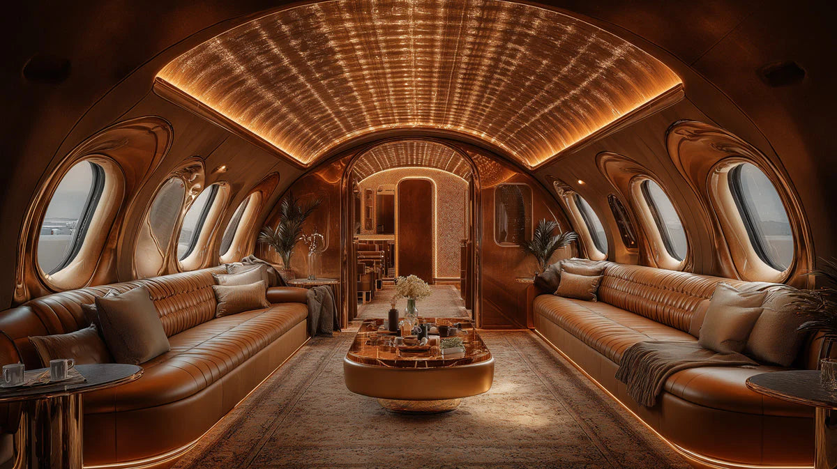 Private Jet Interior Mural Wallpaper — Opulent Metallic Design Mural Wallpaper - room preview 02