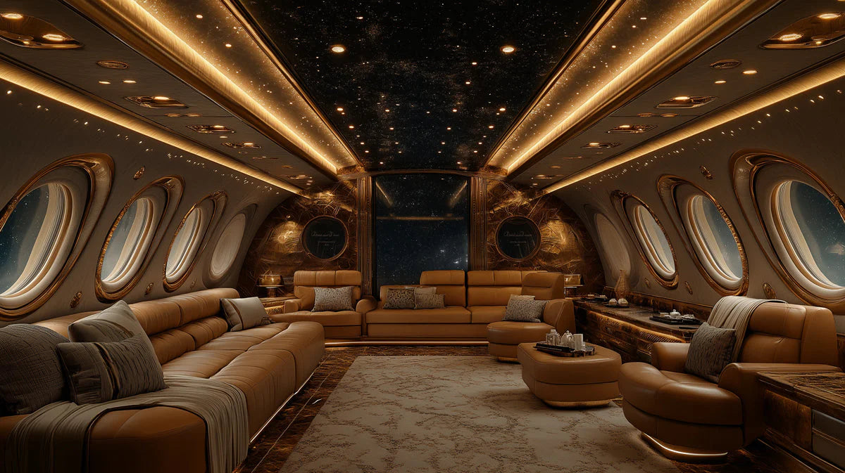 Private Jet Cabin Mural Wallpaper — Sophisticated Metallic Gold Mural Wallpaper - room preview 02