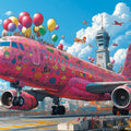 Sticker-Covered Pink Airplane Mural Wallpaper — Whimsical Aviation Mural Wallpaper - room preview 02