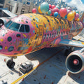 Decorated Airplane Mural Wallpaper — Whimsical Aviation Art Mural Wallpaper - room preview 02