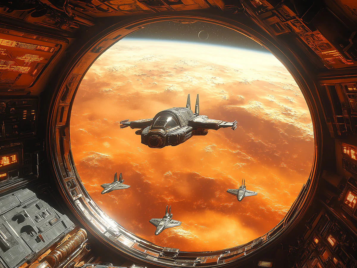 Deep Space Fighter Jet Mural Wallpaper — Sci-Fi Command View Mural Wallpaper - room preview 02