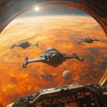 Orbital Fighter Squadron Mural Wallpaper — Futuristic Space View Mural Wallpaper - room preview 02