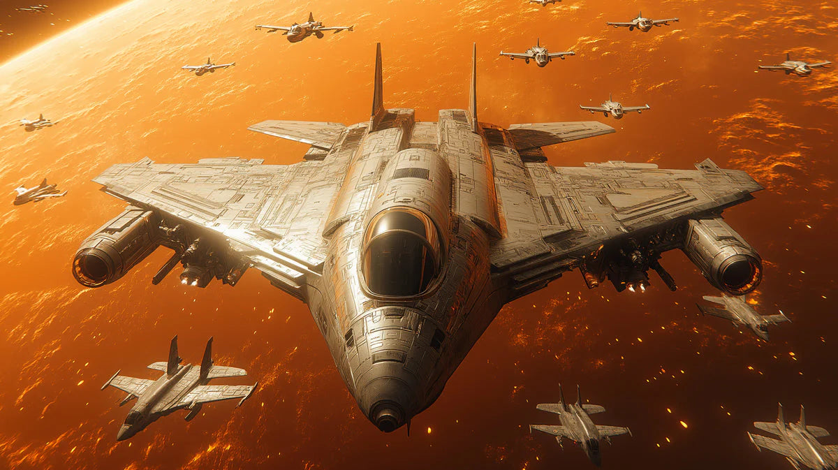 Futuristic Fighter Jet Mural Wallpaper — Cinematic Space Action Mural Wallpaper - room preview 02