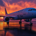 Commercial Jet Sunset Horizon Mural Wallpaper — Aviation Art Mural Wallpaper - room preview 02