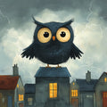 Stormy Night Owl Mural Wallpaper — Whimsical Night Scene Mural Wallpaper - room preview 02