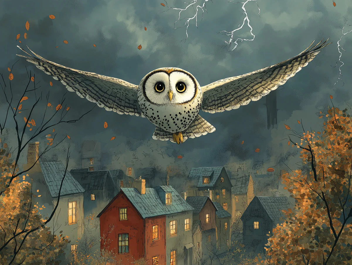Owl in Night Flight Mural Wallpaper — Dark Academia Illustration Mural Wallpaper - room preview 02