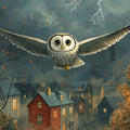 Owl in Night Flight Mural Wallpaper — Dark Academia Illustration Mural Wallpaper - room preview 02