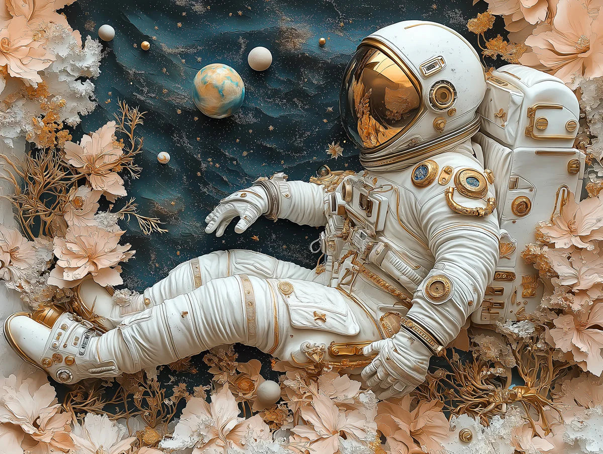 Astronaut and Floral Nebula Mural Wallpaper — Whimsical Decor Mural Wallpaper - room preview 02