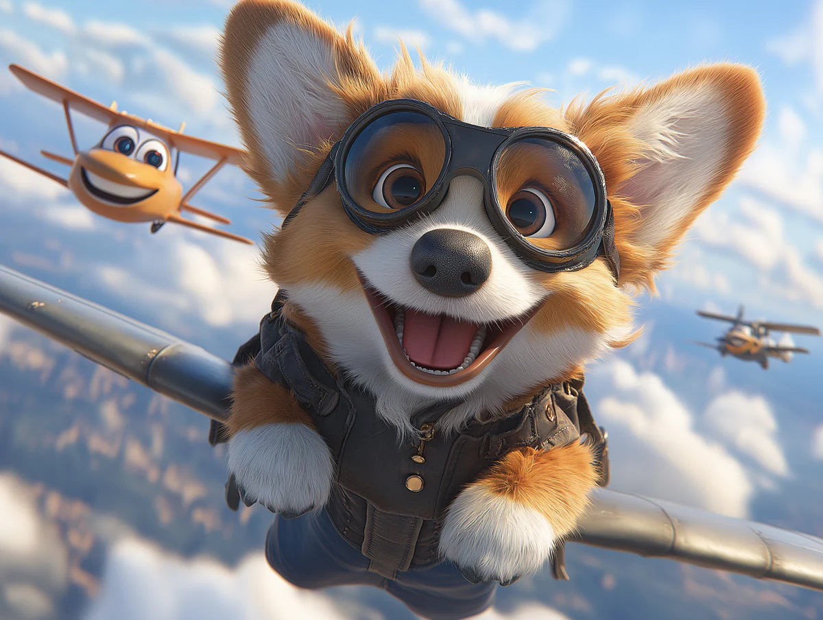 Corgi Aviator Mural Wallpaper — Whimsical Sky Adventure Mural Wallpaper - room preview 02