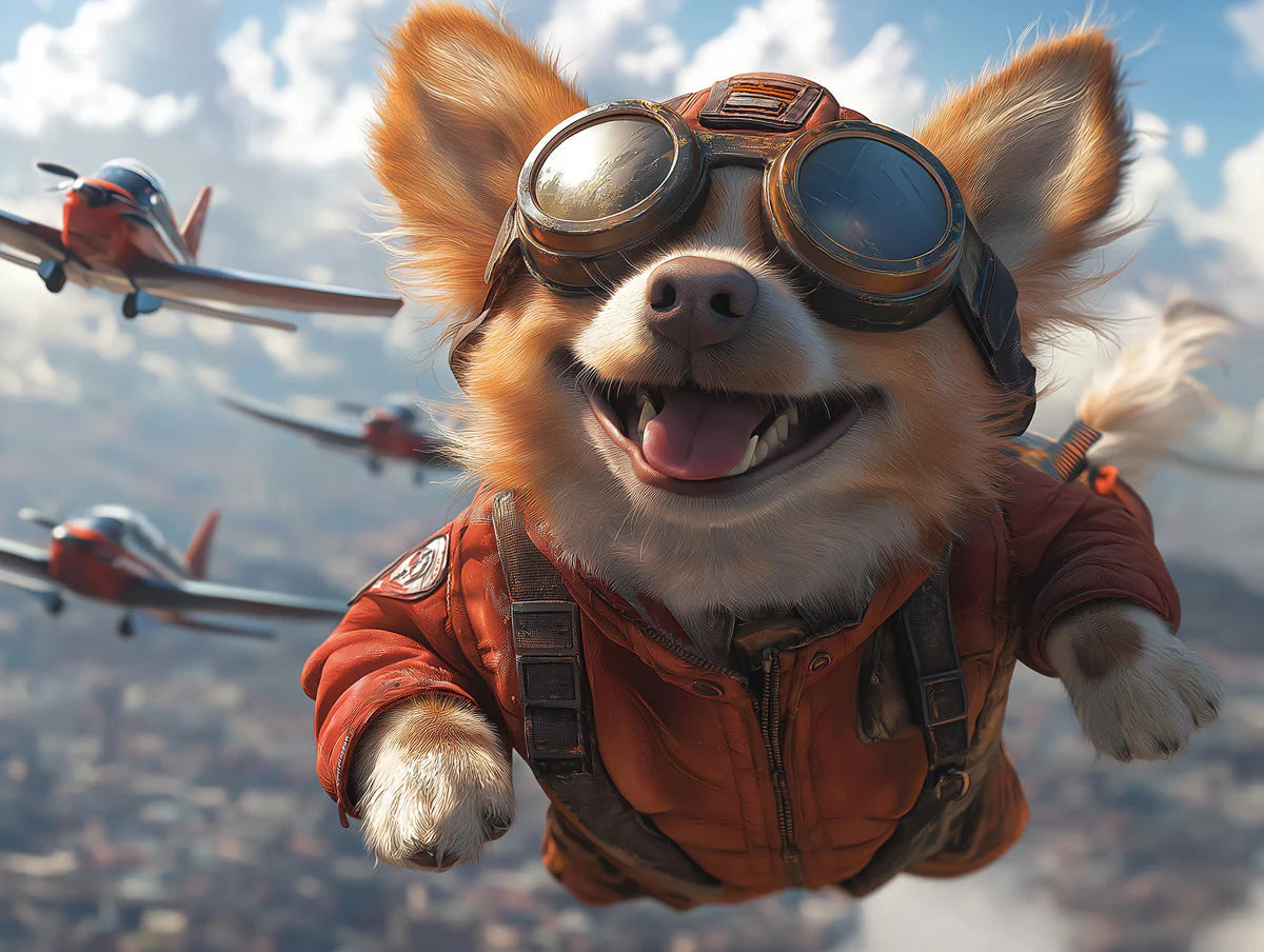 Chihuahua Aviator Mural Wallpaper — Whimsical Dog Pattern Mural Wallpaper - room preview 02