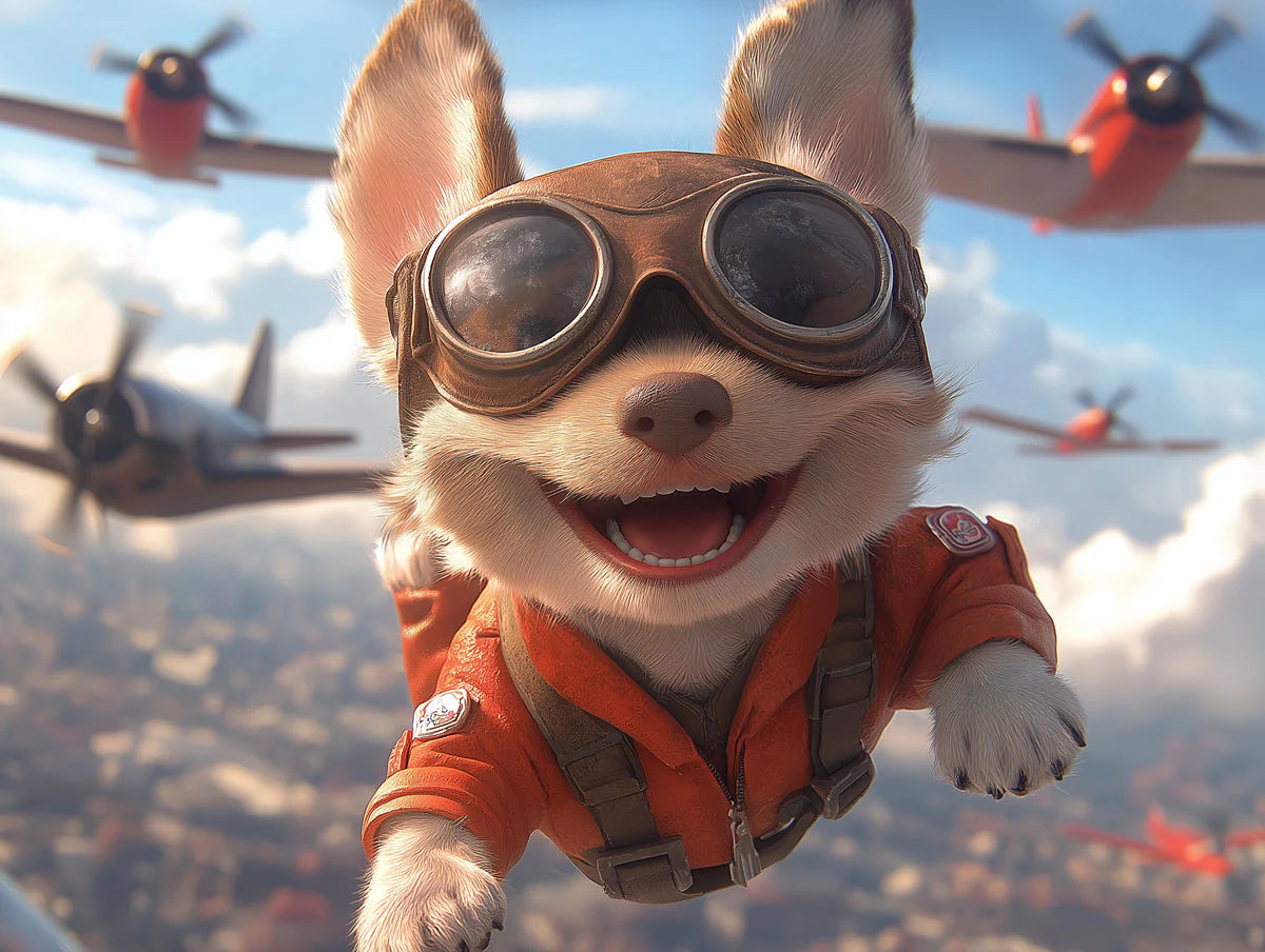 Chihuahua Pilot Aviator Mural Wallpaper — Whimsical Kids Adventure Mural Wallpaper - room preview 02