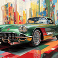 Retro Green Classic Car Mural Wallpaper — Abstract Artistic Design Mural Wallpaper - room preview 02