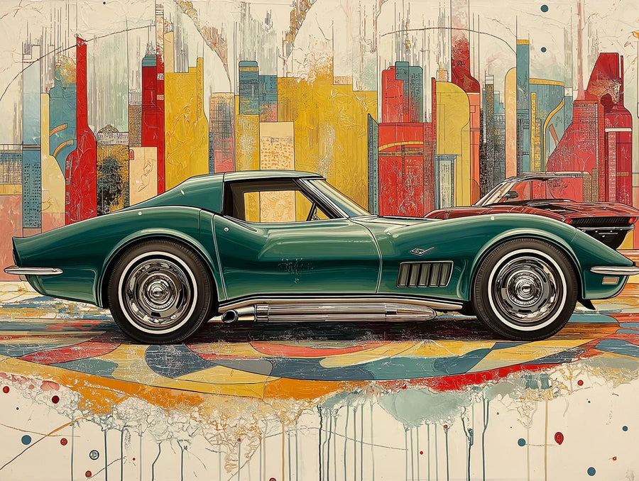 Vintage Wallpaper Mural – Retro Wall Mural – Vintage Sports Car Abstract — Retro City Art printable artwork