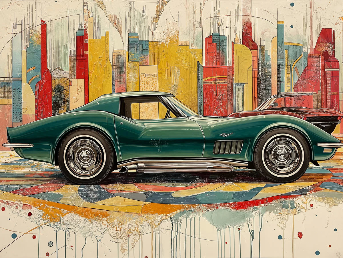 Vintage Sports Car Abstract Mural Wallpaper — Retro City Art Mural Wallpaper - room preview 02