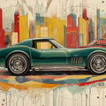 Vintage Sports Car Abstract Mural Wallpaper — Retro City Art Mural Wallpaper - room preview 02
