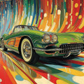 Retro Classic Car Mural Wallpaper — Vibrant Motion Design Mural Wallpaper - room preview 02