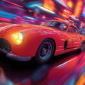 Vintage Red Sportscar Motion Mural Wallpaper — Energetic Aesthetic Mural Wallpaper - room preview 02
